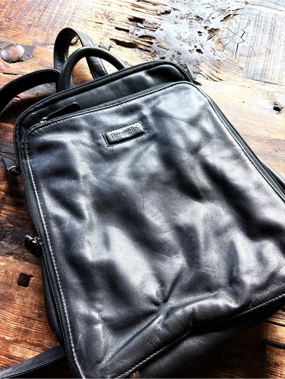Tignanello black leather back back bag purse